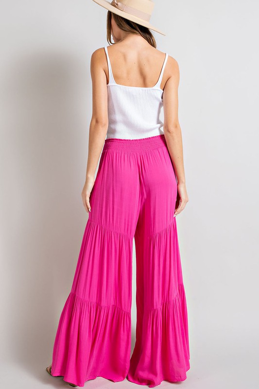 TIERED WIDE LEG PANTS-pink