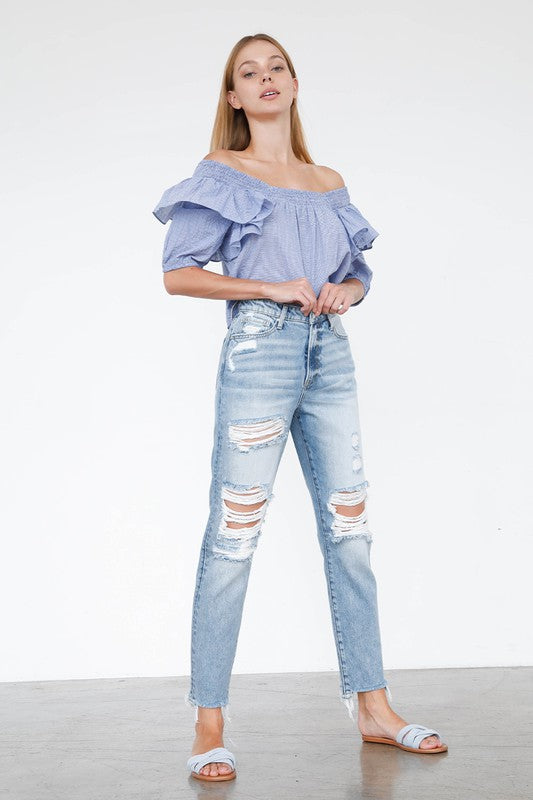 Front of HIGH RISE MOM JEANS