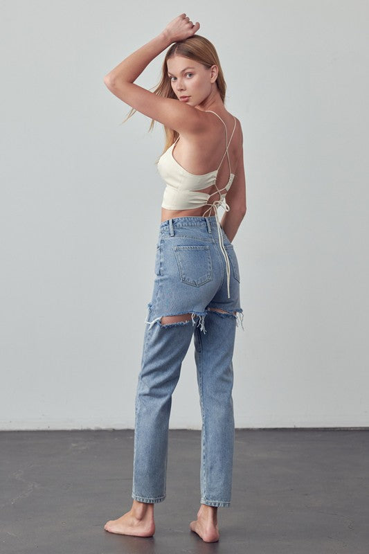 view of the left side of jeans