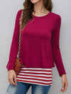 Layered Crew Neck Long Sleeve Striped T-Shirt For Ladies