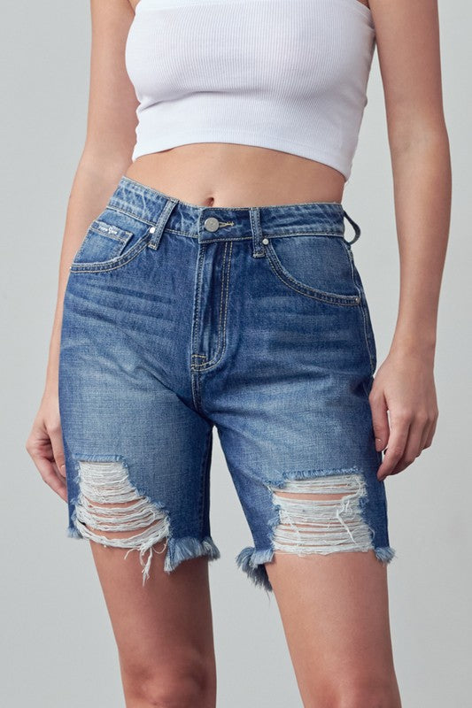 Sexy High Rise Ripped Bermuda Denim Shorts