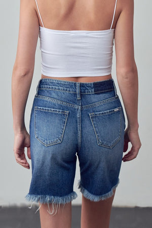 Back view of High Rise Ripped Bermuda Denim Shorts