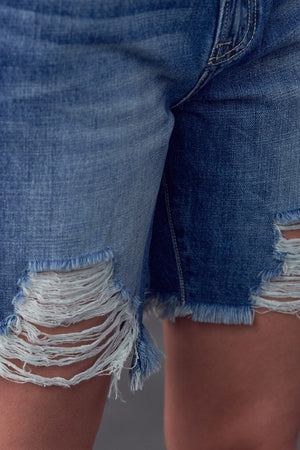 Pic showing the hem of High Rise Ripped Bermuda Denim Shorts