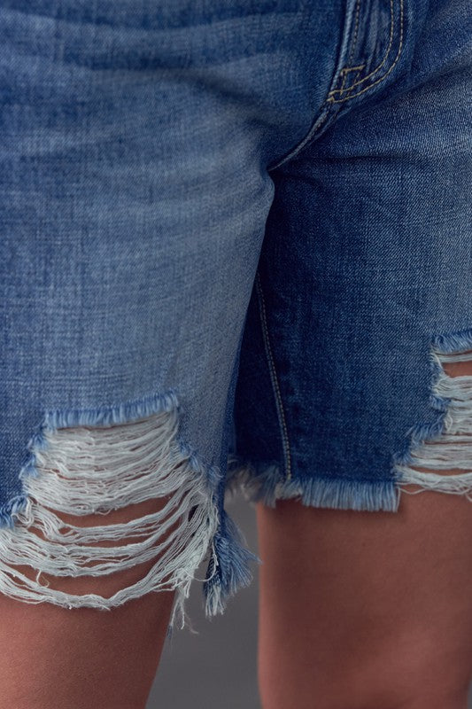 Pic showing the hem of High Rise Ripped Bermuda Denim Shorts