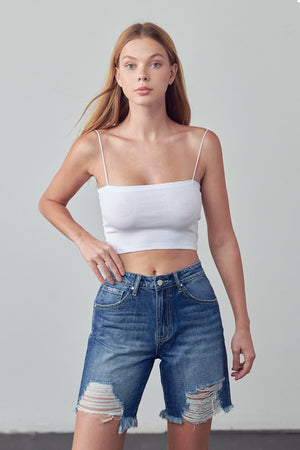 Cute High Rise Ripped Bermuda Denim Shorts