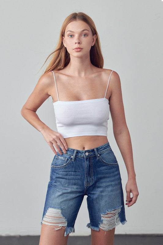 Cute High Rise Ripped Bermuda Denim Shorts