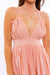 Close up view of HALTER BABYDOLL TIERED MINI DRESS - apricot