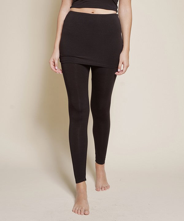 Black BAMBOO PRE WASHED One Piece Skirted Legging