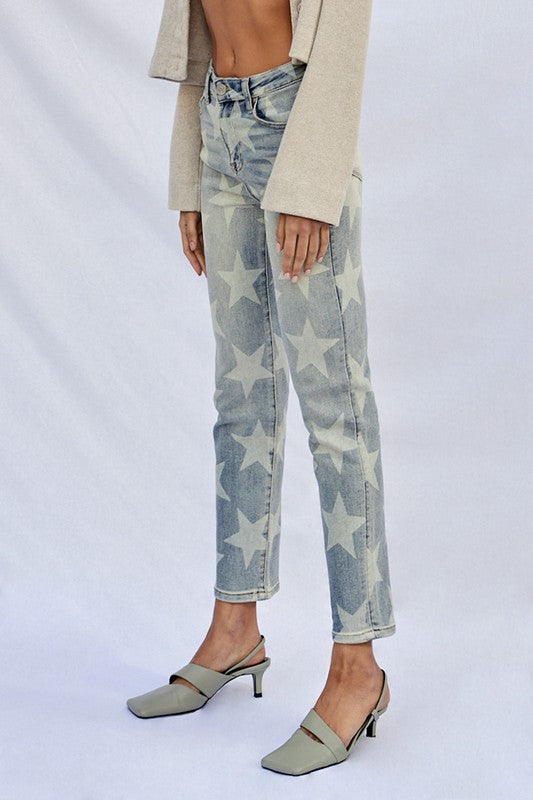 Sexy HIGH RISE STAR PRINTED GIRLFRIEND JEANS