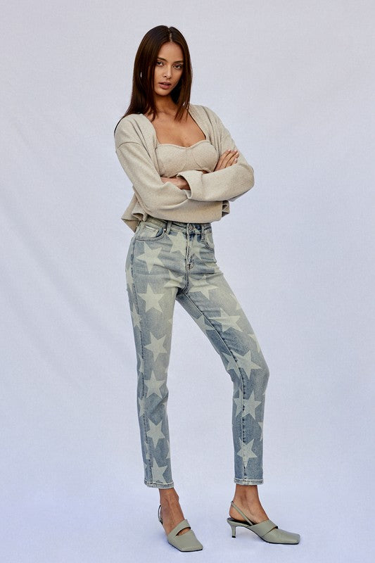 HIGH RISE STAR PRINTED GIRLFRIEND JEANS for her