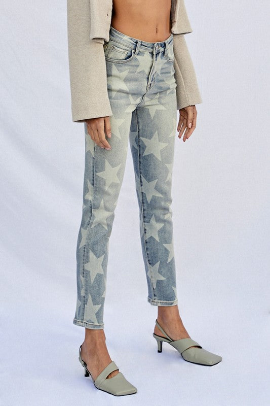 HIGH RISE STAR PRINTED GIRLFRIEND JEANS for ladies