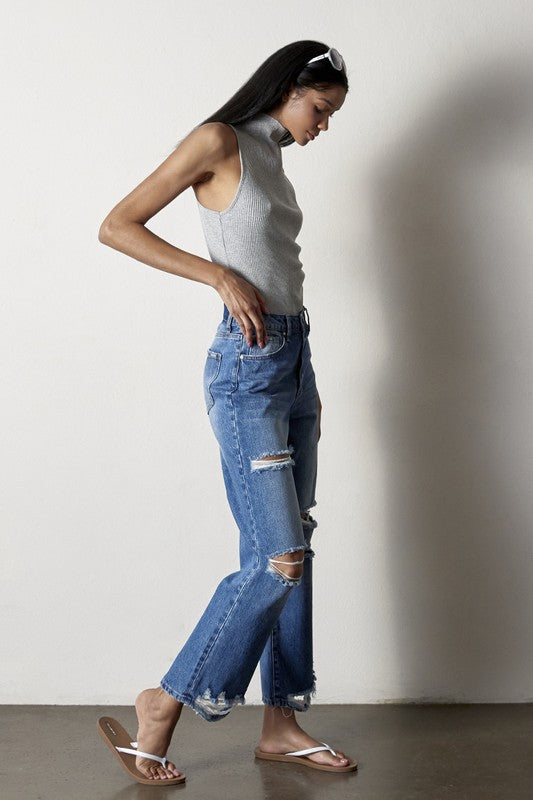 Trendy Destroyed Straight Jeans