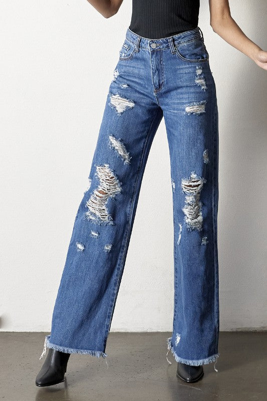 Distressed Frayed Hem Dad Jeans for mom