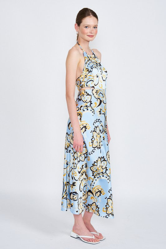 PRINTED HALTER NECK MAXI DRESS