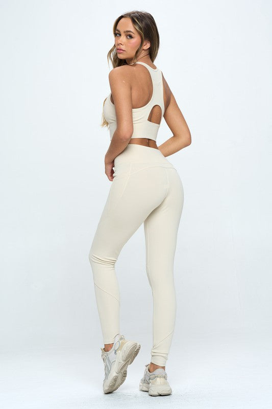 Back view of Two Piece Activewear Set with Cut-Out Detail