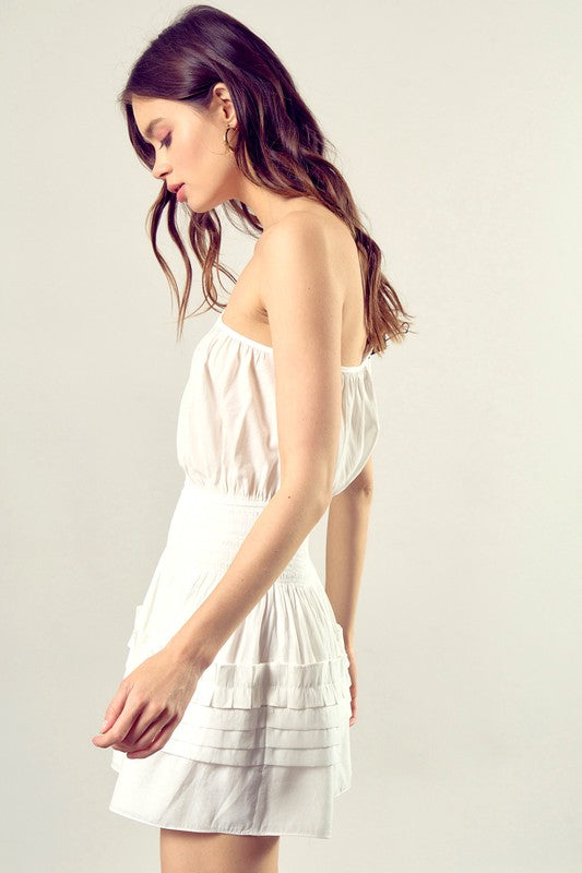 PLEATED DETAIL ONE SHOULDER CAMI DRESS