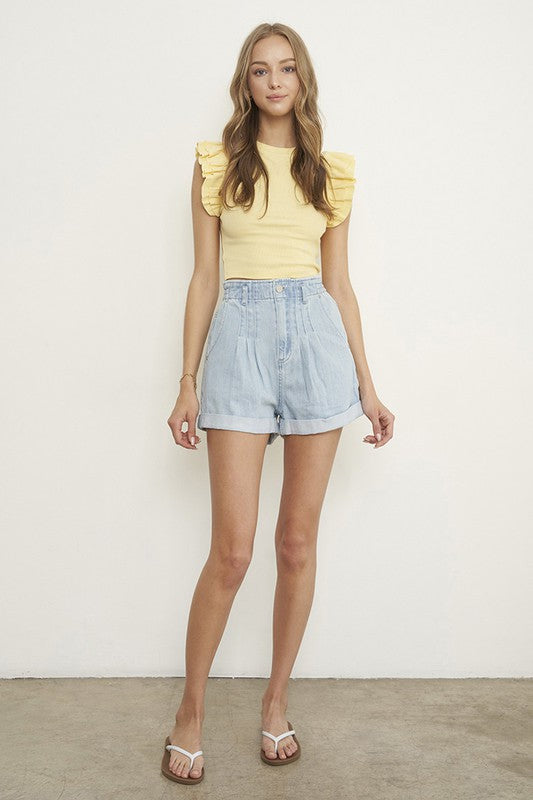 Popular HIGH RISE PLEATED MOM SHORTS