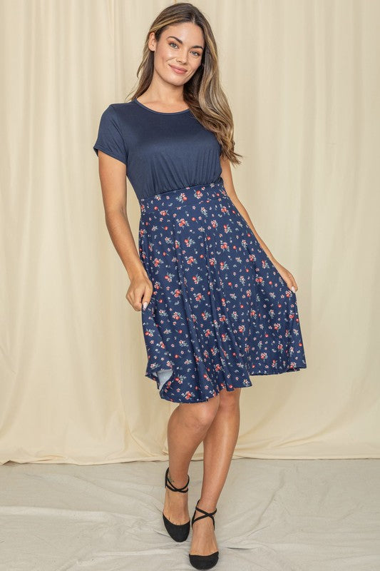Pretty Floral Band Flare Dress