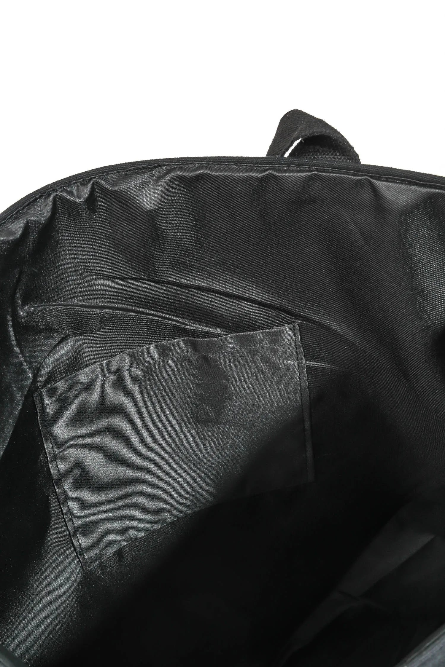 Close-up of a black bag with a pocket on a white background