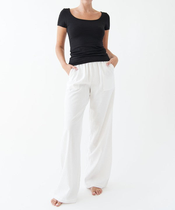 White BAMBOO COTTON LINEN PANTS clearance