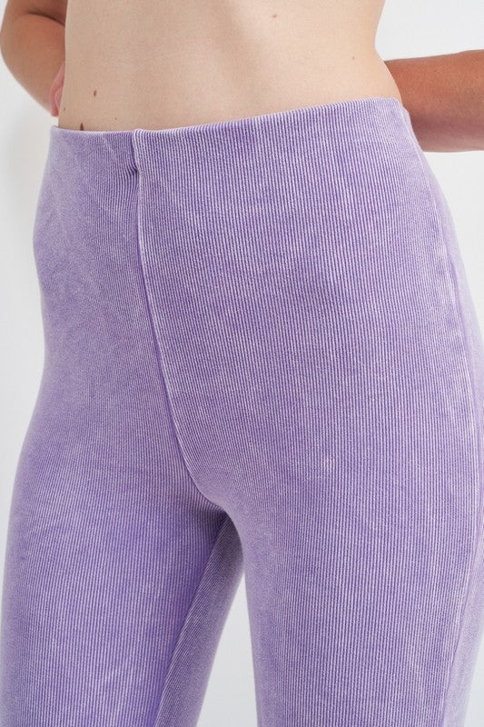 Zoom in view of HIGH WAIST RIB FLARED PANTS-purple
