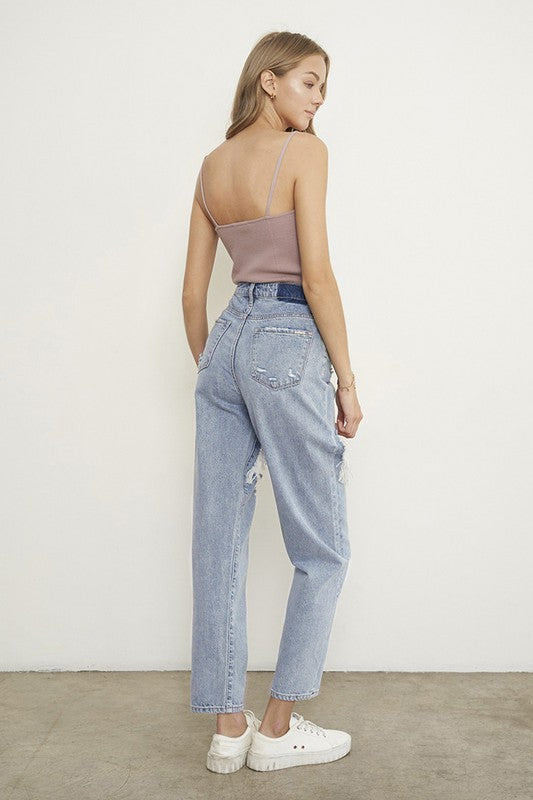 View of the back of HIGH RISE STRAIGHT JEANS