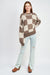 front view of CHECKERED SWEATER WITH BUBBLE SLEEVES brown