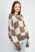 side view of CHECKERED SWEATER WITH BUBBLE SLEEVES brown
