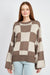 front view of CHECKERED SWEATER WITH BUBBLE SLEEVES brown