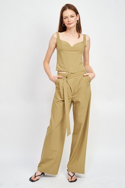 ASYMMETRICAL LONG BELT TROUSERS