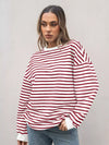 Striped Round Neck Oversized Casual Sweatshirt