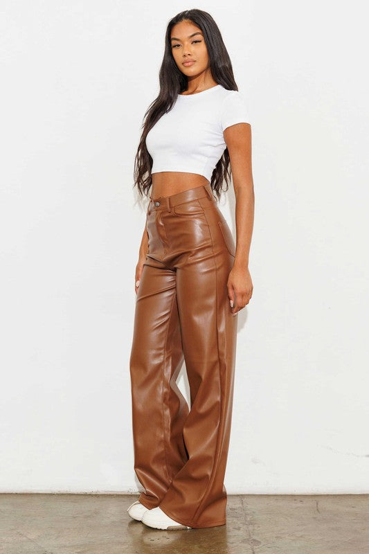 Vegan Leather Wide Leg Pants for you