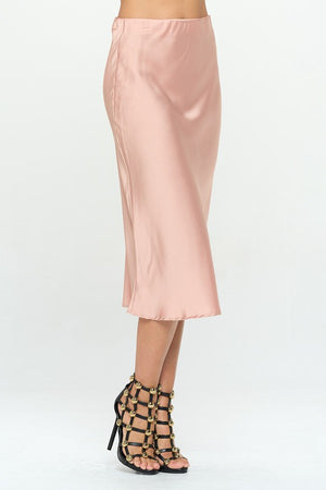 Trendy Made in USA Solid Stretch Satin Midi Skirt