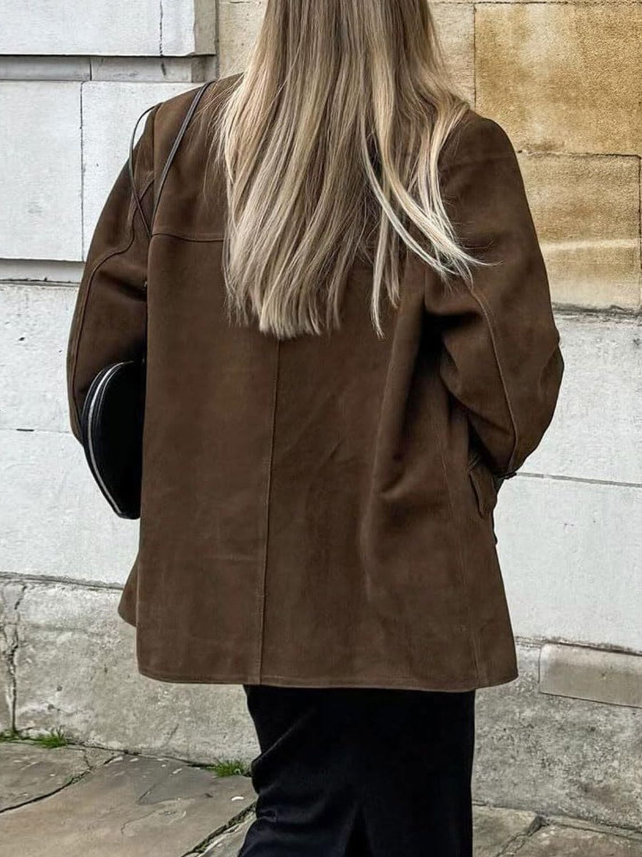 Back view of Lapel Collar Button Up Jacket