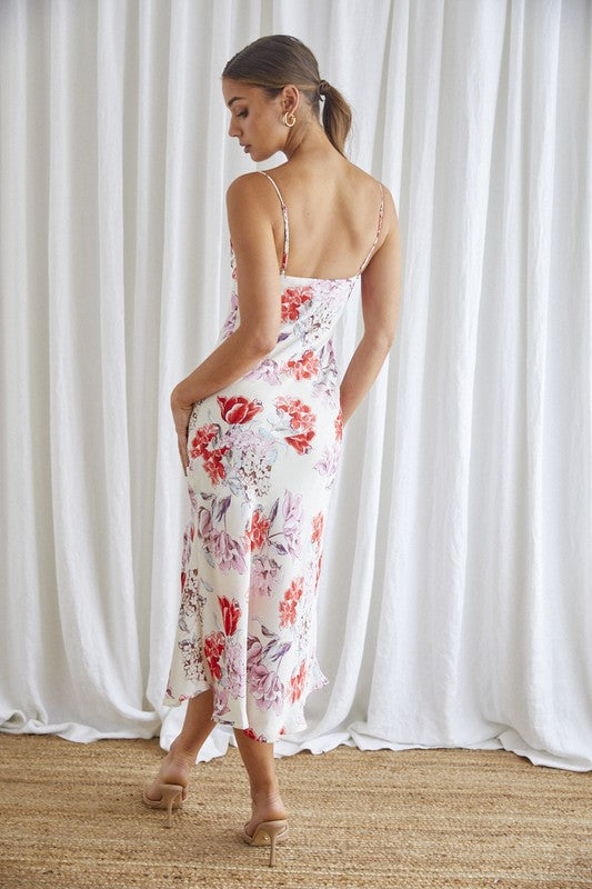 Floral Midi Cowl Neck Slip Dress for date night