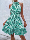 Women's 2026 Summer Casual Work Party Printed Sleeveless Tie Waist Dress
