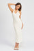 Models showing off full view of HALTER NECK BODYCON MIDI DRESS-off white
