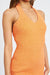 Close up view of HALTER NECK BODYCON MIDI DRESS-orange