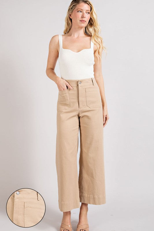women&#39;s soft washed Wide Leg Pants-taupe