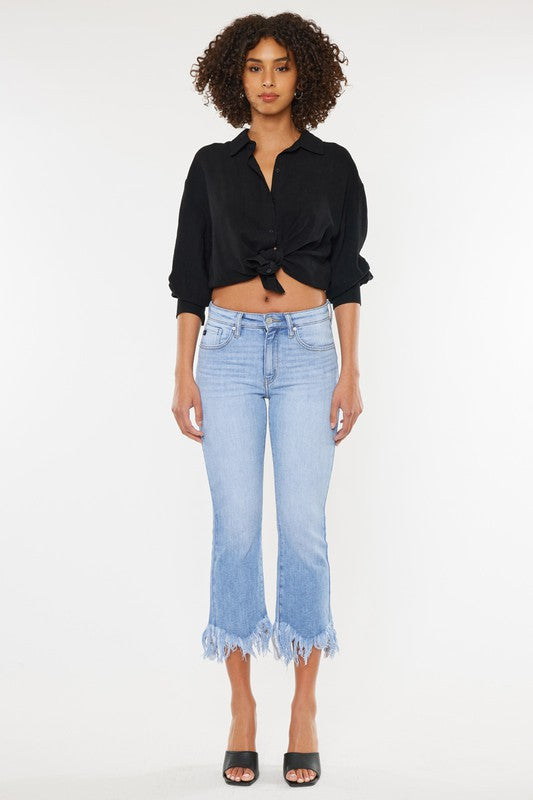 Picture of the front of High Rise Crop Bootcut Denim Pants