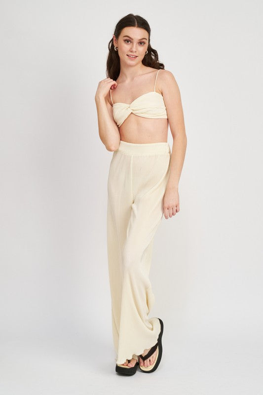 Front view of SCALLOP HEM HIGH WAISTED PANTS