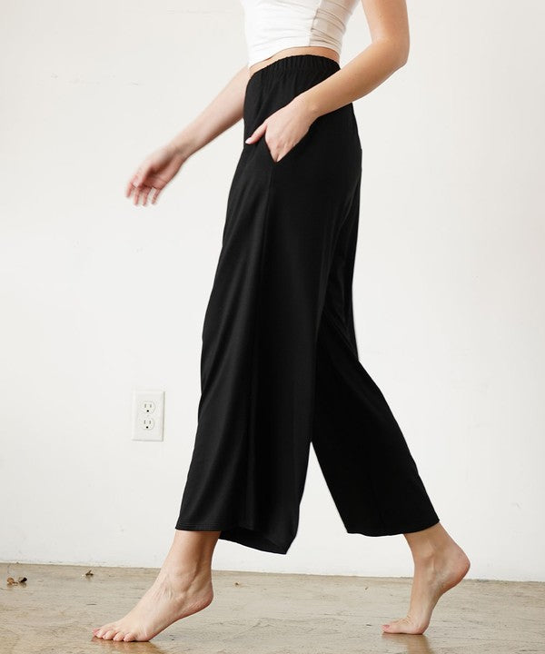 black BAMBOO WIDE PANTS for women