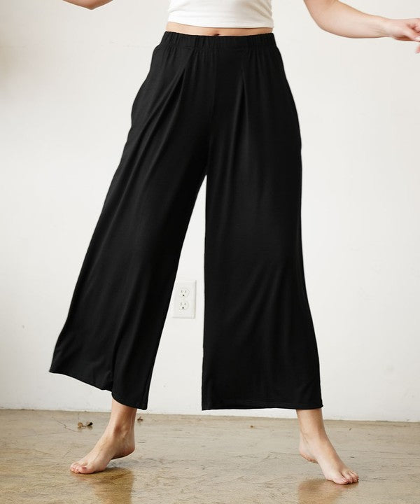 Black BAMBOO WIDE PANTS ANKLE LENGTH for sale