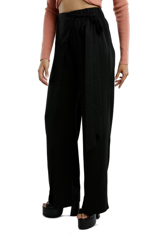 Belted Tie Wide Leg Pants