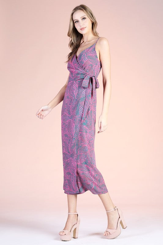 Mayan Leaf Cami Wrap Ankle Maxi Dress