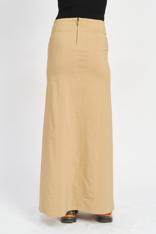 ZIPPER UP HIGH RISE MAXI SKIRT