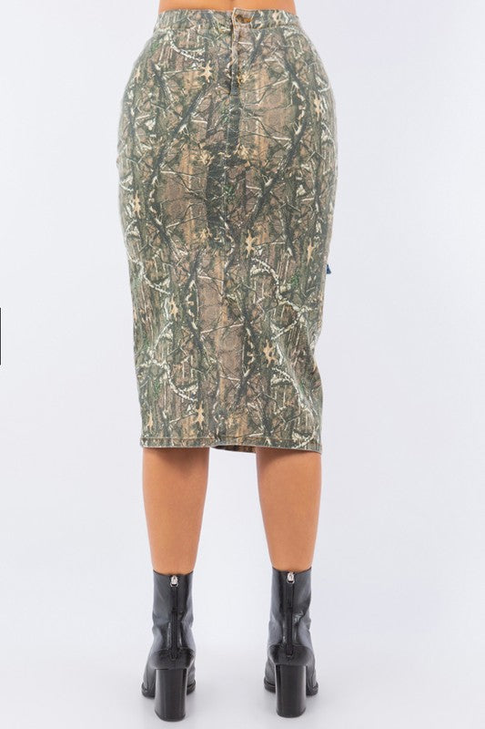 Cargo Skirt with contrast pockets in Woodland Camo for sale