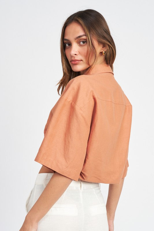Back view of WIDE SLEEVE CROPPED SHIRT FOR WOMEN