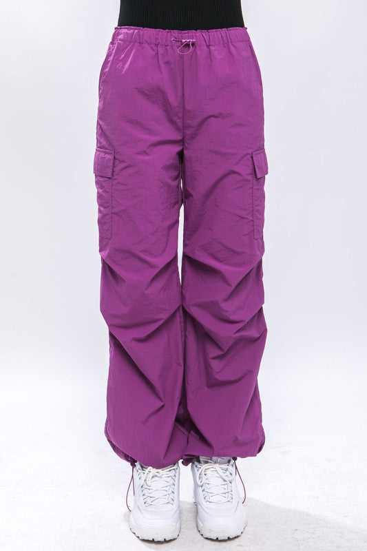 Full view of Loose Fit Parachute Cargo Pants-purple