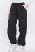 Front view of Loose Fit Parachute Cargo Pants-black